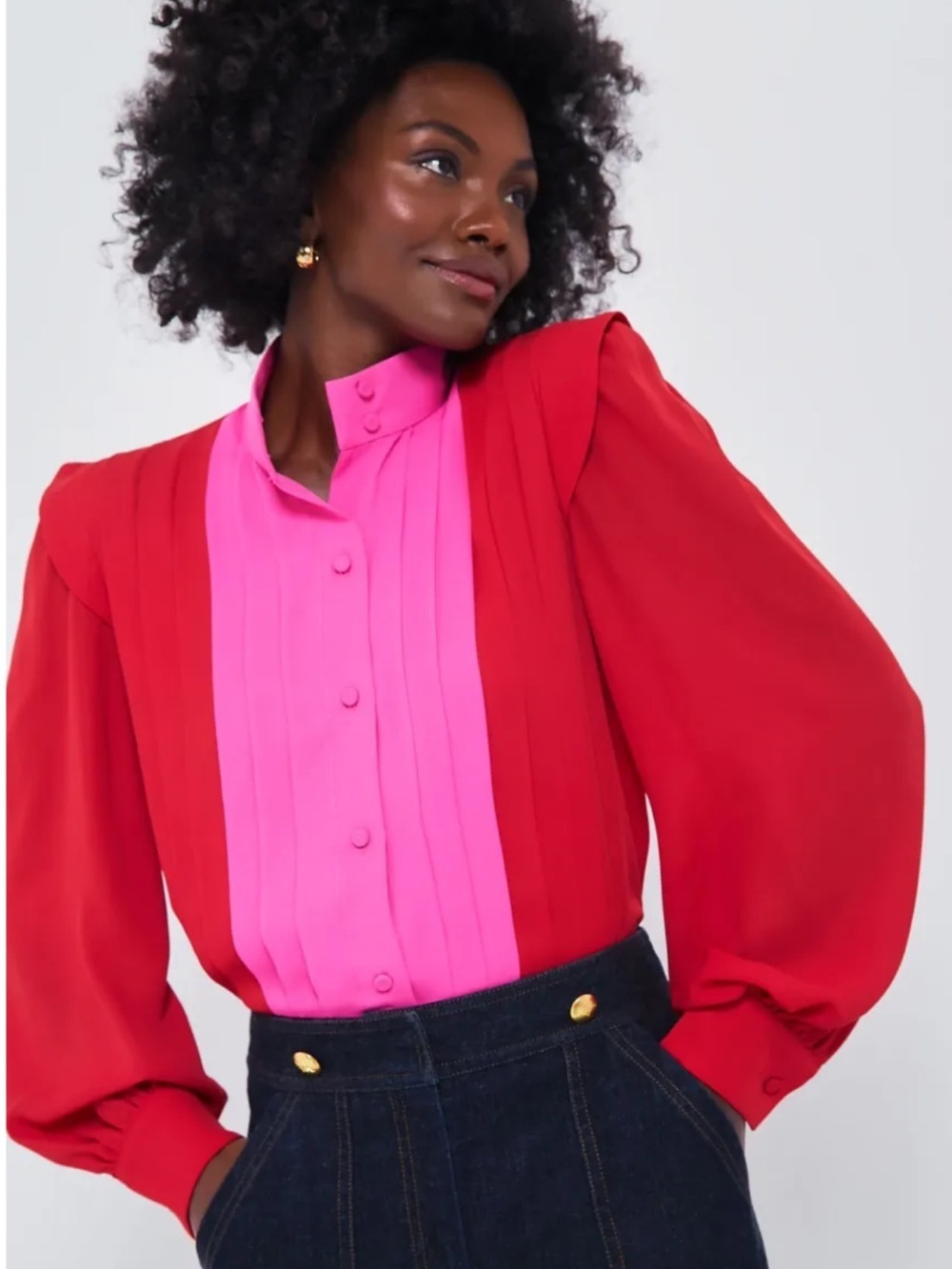 Tuckernuck x India Hicks Grove Blouse Red Pink Pleated Satin XXL NWT